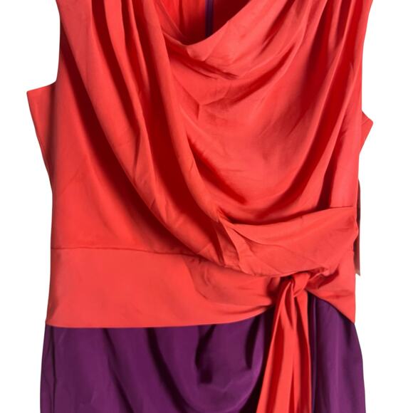 Suzy Chin Coral Purple Two-Tone Draped Faux Wrap Sleeveless Mini Dress Size 12 - Picture 7 of 12